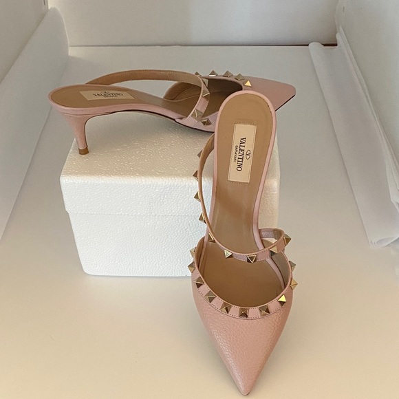 Valentino Pink Rockstud Pointed Toe Mule Heels